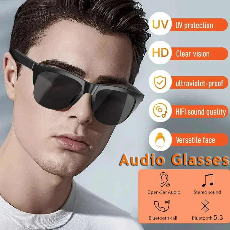 스마트 블루투스 V5.3 선글라스 안경 통화 야외 스포츠 헤드폰 HIFI 블랙 기술 남성과 여성을위한 안티 터치 UV
