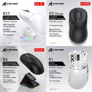 Attack Shark X11 X6 X3 R1 무선 게이밍 마우스, RGB, 인체공학적 디자인, 초경량, 트라이 모드, 매크로, PAW3395/PAW3311, 26000 DPI