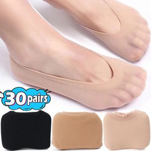 20/60pcs 미끄럼 방지 보이지 않는 양말 슬리퍼 원활한 얼음 실크 발목 보트 양말 여름 얇은 솔리드 캐주얼 통기성 쇼 양말 없음