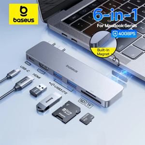 Baseus 듀얼 USB-C 허브-HDMI 호환 4K 30Hz Thunderbolt 3/4 40Gbps USB 3.0 유형 C 허브 MacBook Pro Air USB 허브용 SD TF