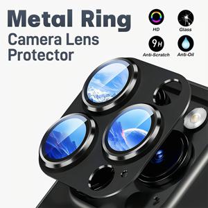 1 Pcs 금속 링 강화 유리 카메라 렌즈 화면 Protecto IPhone 16/15/14와 호환 가능, 전체 범위 보호