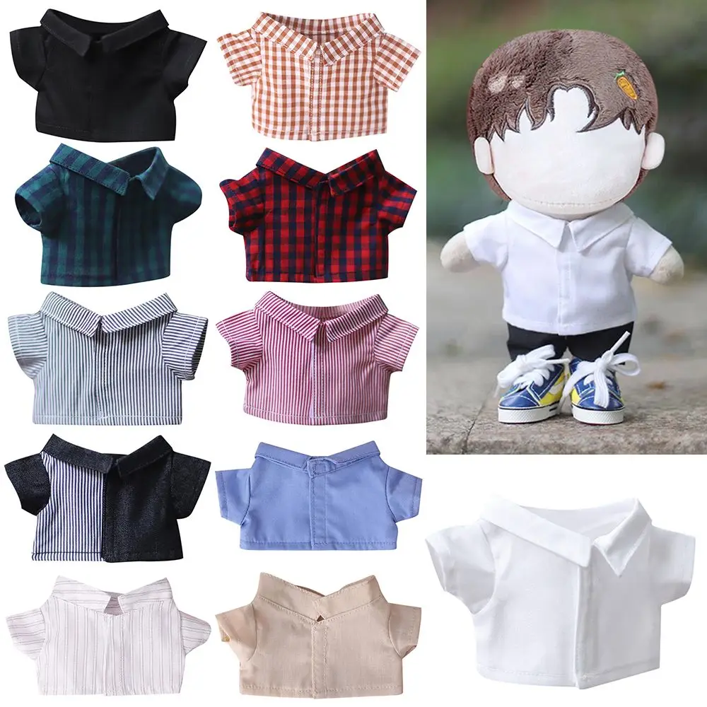20CM 인형 셔츠 줄무늬 격자 솔리드 컬러 블라우스 코튼 인형 아이돌 인형 의류 인형 액세서리