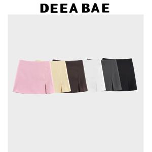 DEEABAE 봄 여름 신작 여성 의류 심플하고 다재다능한 하이 웨이스트 밑단 슬릿 디자인 짧은 스커트 바지