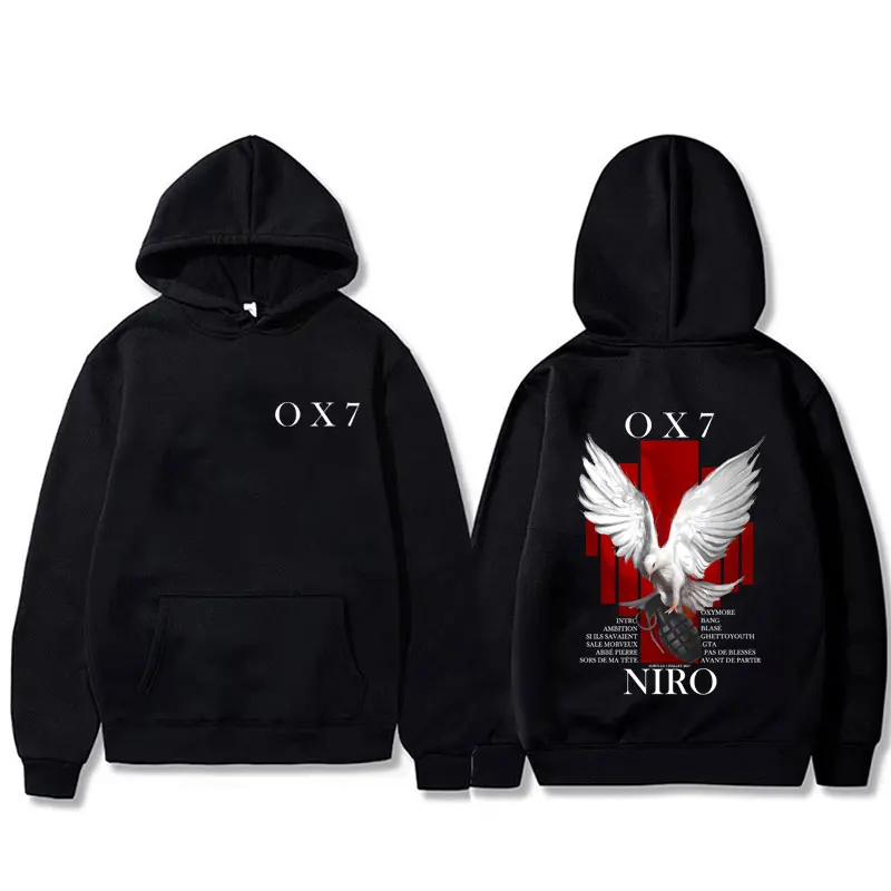 래퍼 니로 OX7 앨범 그래픽 후드티 남녀 힙합 패션 팝 음악 스웨트셔츠 남성 캐주얼 코튼 빈티지 풀오버 후드
