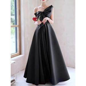 우아한 기질 댄스 파티 드레스 Bow Draped 원 숄더 Strapless Cross Lace Up 졸업 드레스 트렌디 파티