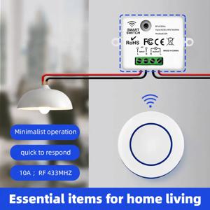 RF433Mhz 무선 원격 제어 전등 스위치 10A 릴레이 컨트롤러 LED 램프 AC100-240V에 대 한 미니 라운드 버튼 벽 패널 스위치