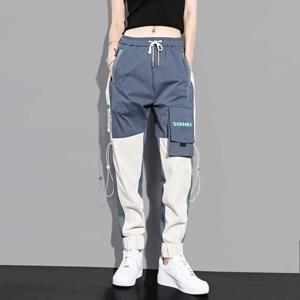 새로운 큰 주머니 카고 바지 여성 발목 길이 높은 허리 Drawstring 느슨한 streetwear 힙합 다목적 조깅 바지 여성