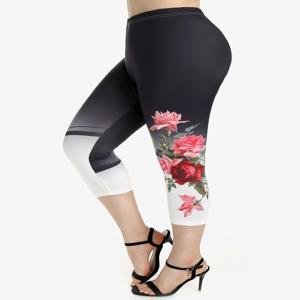 ROSEGAL S-5XL 플러스 사이즈 여성용 스키니 레깅스, 하이 웨이스트 로즈 프린트, 카프리 제깅스, 데일리 러닝 스포츠 피트니스 팬츠, 패션