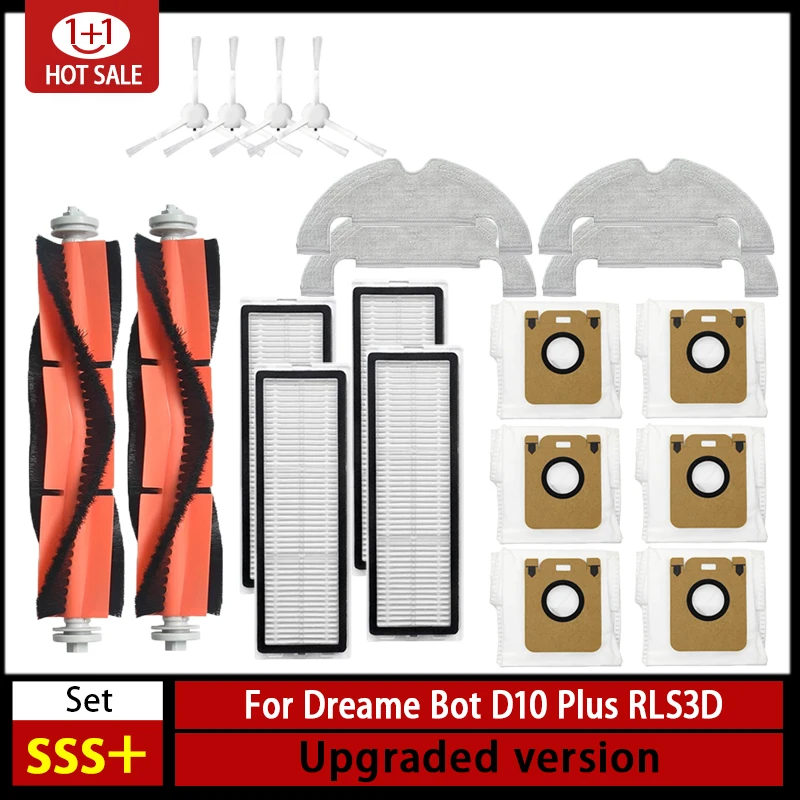 액세서리 Dreame Bot D10 Plus RLS3D 로봇 진공 청소기 Hepa 필터 걸레 메인 사이드 브러시 먼지 봉투 교체 부품