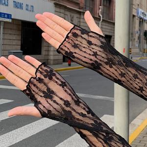 여름 선 스크린 레이스 팔 슬리브 여성 팔 커버 패션 클래식 자외선 차단 얼음 팔 커프스 핑거리스 운전 장갑 장갑