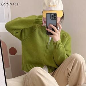 지퍼 카디건 여성 스웨터 오 넥 크롭 니트웨어 아늑한 가을 7 색 American Temper Кардиган Женский 미니멀리스트 캐주얼