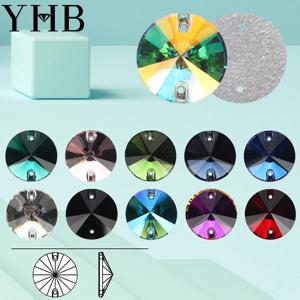 YHB 최고 품질의 유리 크리스탈 모양 Rivoli 바느질 돌 플랫 백 의류 의류 가방에 대한 라인 석에 바느질