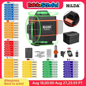 HILDA 초강력 녹색 레이저 레벨, 수평 및 수직 크로스, 셀프 레벨링 360, 12/16 라인 레벨, 3D, 4D