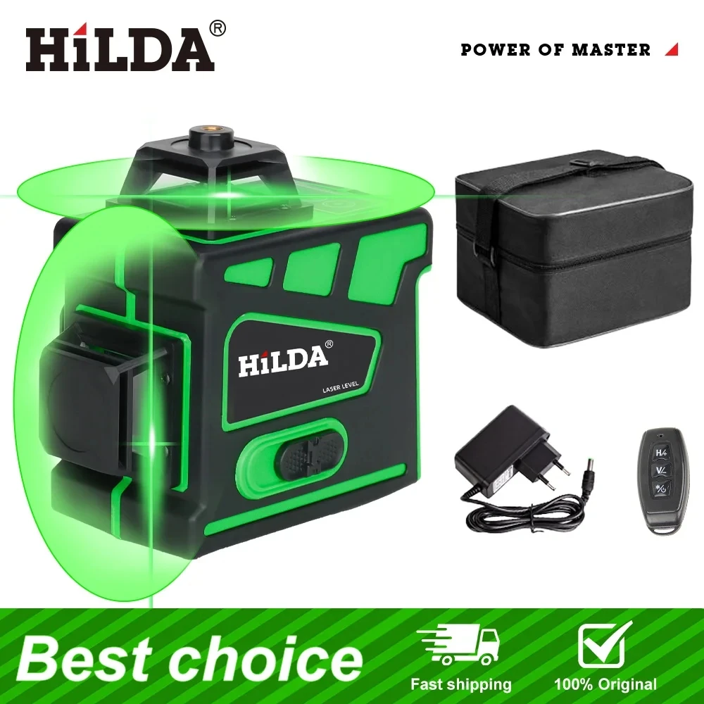 HILDA 16 라인 초강력 4D 레이저 레벨 녹색 빔 고정밀 자동 360 수평 및 수직 셀프 레벨링