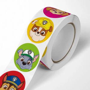 PAW 순찰 롤 스티커 라운드 패키지 라벨, 재미있는 씰링 도트 스티커, 만화 컬러 발 스티커, 수상 스티커 주변, 500 개