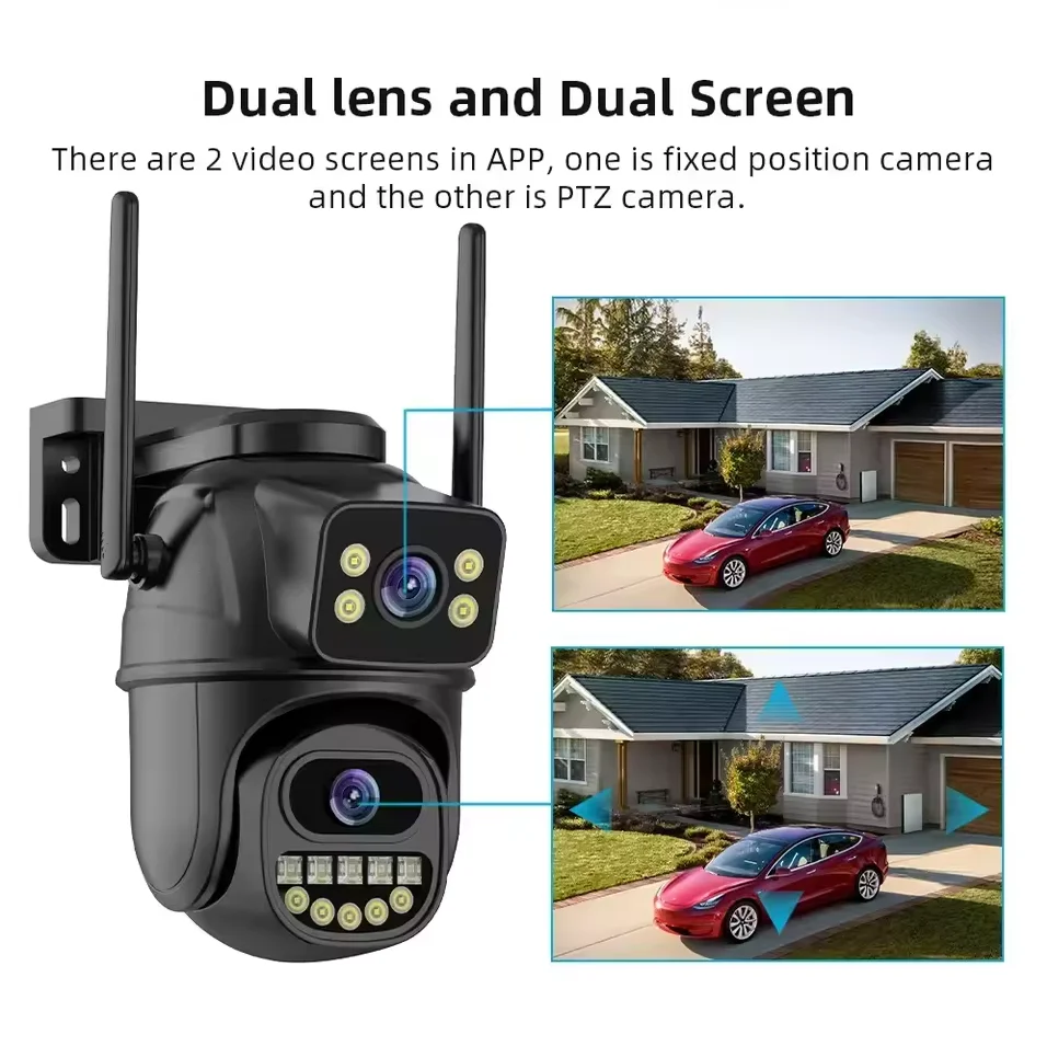 4K 8MP WiFi 감시 카메라, AI 인간 감지, 듀얼 렌즈, 4X 디지털 줌, 실외 보안 PTZ IP 카메라