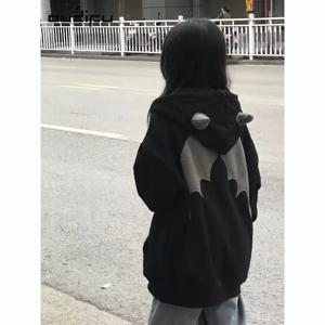 Evil Horns 후드 티 여성 남성 빈티지 하라주쿠 Hoody 지퍼 업 스웨트 힙합 streetwear Y2k 미적 그런지 카디건 탑