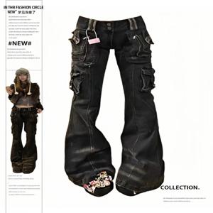 streetwear 빈티지 더 많은 주머니 여성 청바지 일본 하라주쿠 갸루 y2k 데님 카고 바지 사이버 펑크 힙합 팝 미적 바지