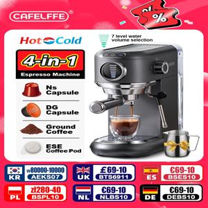 Cafelffe 4in 1 카페테라 카푸치노 커피 머신, 돌체 구스토 네스 캡슐 에스프레소 메이커 ESE 포드 지상 선물, 연인, 아빠, 엄마용 핫/콜드 추출 커피, 19바 고압 추출, 7단계 물량 선택.