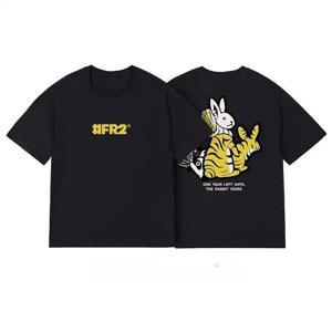 # FR2 Crazy Plum Shop Limited 커플 프린트 남성 및 여성 여름 루즈 인 퓨어 코튼 아메리칸 반소매 티셔츠