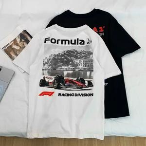 F1 레이싱 남성 및 여성 라운드 넥 풀오버 반팔 여름 새 캐주얼 및 트렌디 퓨어 코튼 프린트 티셔츠