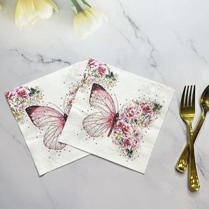 10/20pcs 33cm 2 레이어 새로운 나비 인쇄 냅킨 핑크 나비 꽃 파티 장식 종이 피크닉 매트 DIY Decoupage 종이