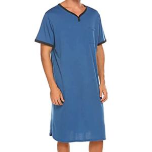 남성용 반팔 얇은 길어진 레저 잠옷 느슨한 피부 친화적 인 면화 가운 Homewear 목욕 가운 빈티지 잠옷 M-3XL