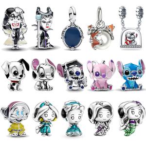 TOP Disney 925 Silver Witch Villians Princess Stitch Series Charm Beads For Women Original 925 Bracelet DIY Jewelry Pendant Gift