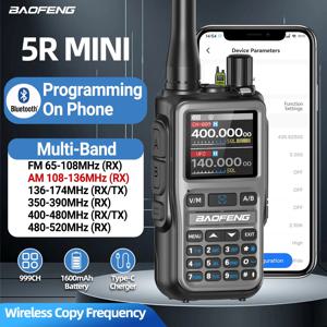 바오펑 UV-5R 미니 무전기 블루투스 프로그래밍 무선 복사 주파수 풀 밴드 999CH AM FM 타입-C 장거리 햄 라디오