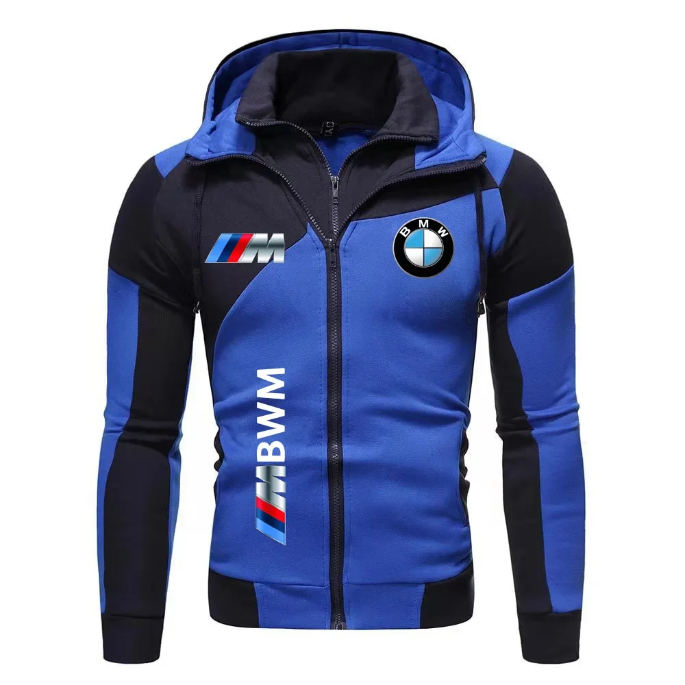 오토바이 재킷, BMW 로고 프린트 코튼 스웨트셔츠, 후드 스웨트셔츠, BMW 로고 가을 남성용 더블 지퍼 카디건 재킷