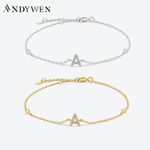 ANDYWEN 925 스털링 실버 초기 26 글자 알파벳 모노그램 골드 이름 팔찌 크리스탈 CZ 지르콘 2021 유행 보석