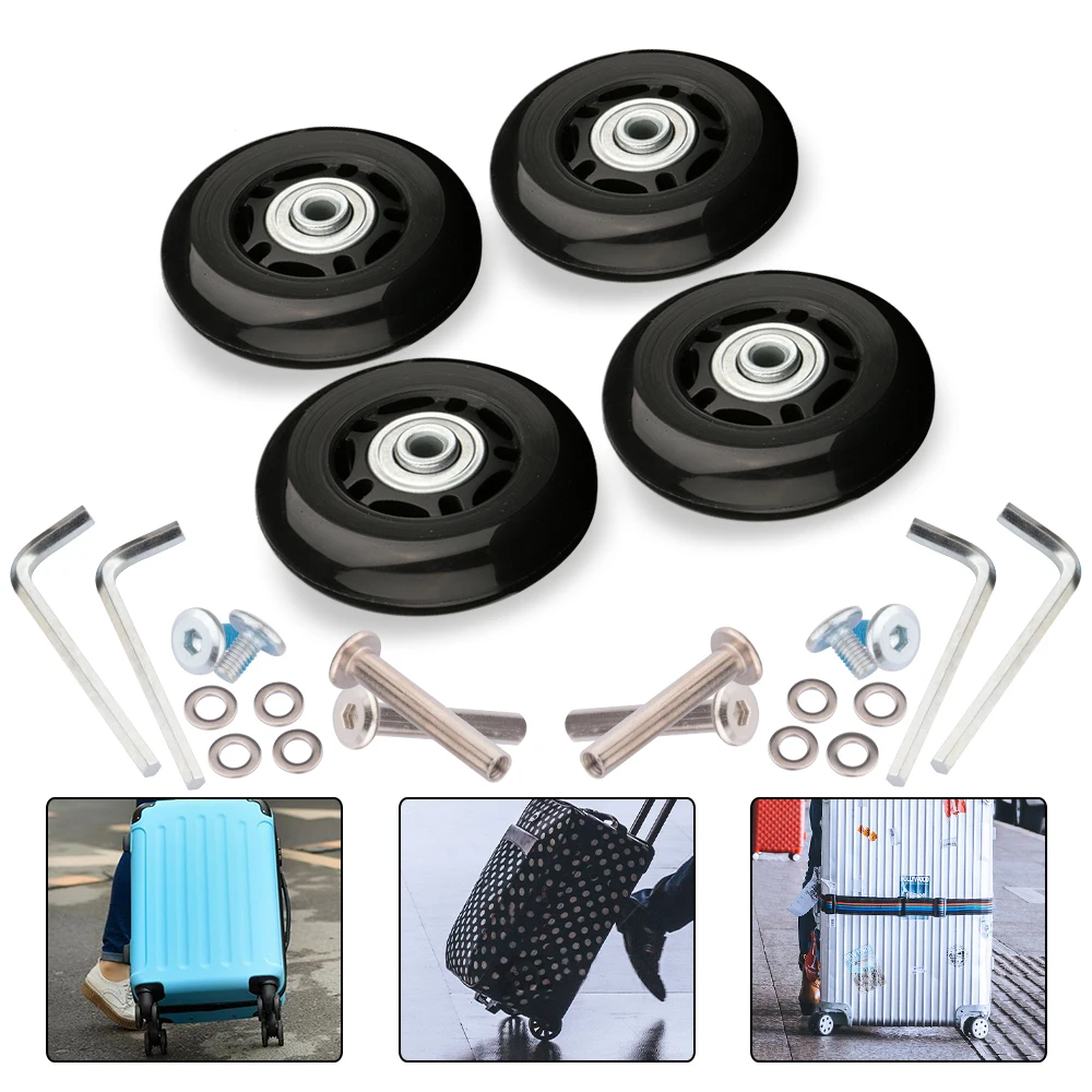 수하물 가방 교체 바퀴 OD 36-50mm 차축 디럭스 블랙 나사 포함 18-26 인치 가방 회전 캐스터에 적합