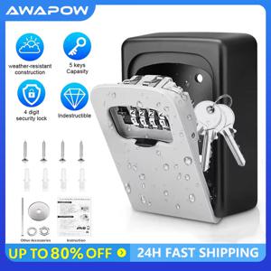 Awapow 키 잠금 상자 방수 키 코드 상자 금속 암호 보안 키 상자 벽 마운트 스토리지 상자 키 안전 잠금 상자