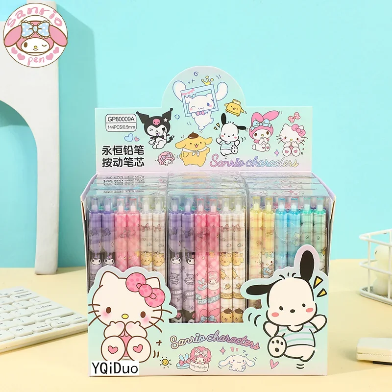 Sanrio 12pcs 기계식 연필 Kawaii 헬로 키티 Pochacco 멜로디 연필없는 Hb 초등학교 문구 사무용품