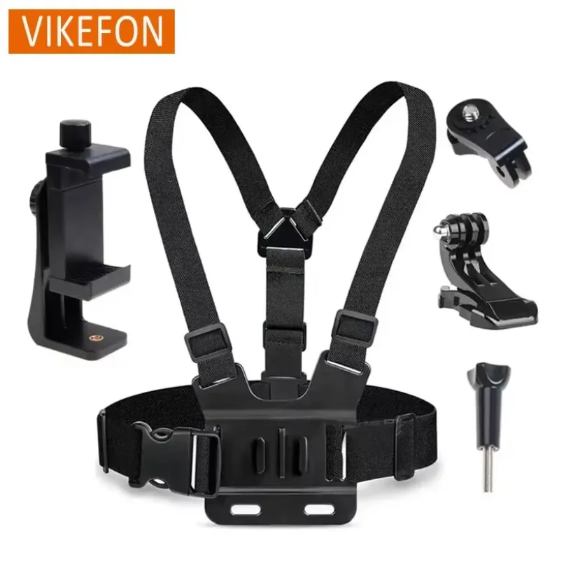 가슴 스트랩이 있는 조정 가능한 전화 클립 거치대, 스포츠 카메라용 고정 브래킷, 휴대폰 카메라, 블랙 거치대 액세서리, 1 PC