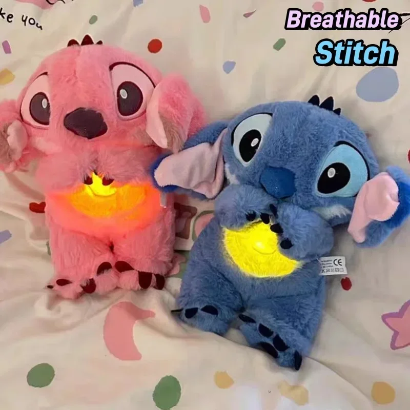 새로운 30cm 플러시 호흡 스티치 인형 진정 Peluche Lilo & Stitch Kawaii 장난감 애니메이션 음악 라이트 어린이 수면 모델 아이 선물