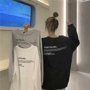 가을 새로운 긴 소매 티셔츠 게으른 뒤 편지 인쇄 운동복 여성 프리미엄 패션 편안한 부드러운 소재 크루 넥