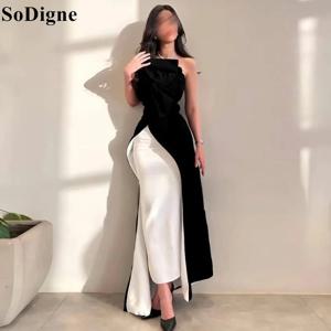 SoDigne 블랙 앤 화이트 이브닝 드레스, 스트랩리스 하이 스플릿, 섹시한 인어 갈라 파티 원피스, 2024 특별 행사 무도회 가운
