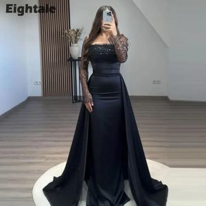 분리 가능한 스커트 스팽글 긴 소매와 Eightale 블랙 이브닝 드레스 맞춤형 파티 파티 가운 결혼식