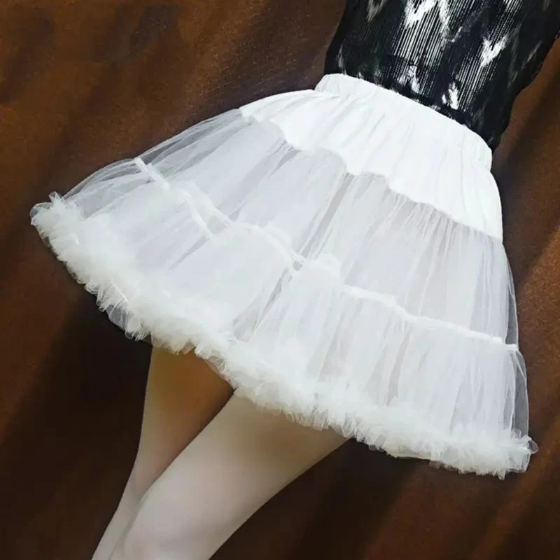 여아용 프릴 짧은 페티코트, 푹신한 버블 투투 스커트, 푹신한 허리띠, 미니 후프리스 프롬, 크리놀린 언더스커트, 단색 화이트