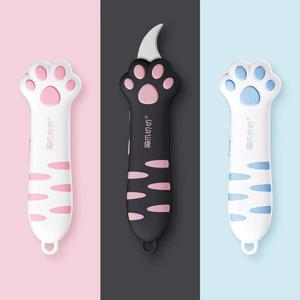 귀여운 고양이 발 모양 칼, 상자 커터, 고양이 스크래쳐, 판지 밀봉 테이프 커터, 고양이 발톱 디자인 상자 종이칼, 접이식