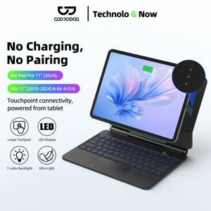 GOOJODOQ 매직 키보드 케이스 iPad Pro 11 Air 11 M3 Air4/5/6 패스스루 충전 스마트 포고 핀 직접 연결 멀티 터치 트랙 패드 키보드
