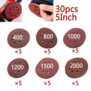 30PCS 5 인치 8 홀 샌딩 디스크 후크 및 루프 접착 사포 125MM 무작위 궤도 샌더 400-2000 그릿 연마 시트