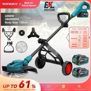 YOFIDRA 10인치 브러시리스 전기 잔디 깎는 기계 6000W 58000RPM 정원 접이식 잔디 트리머 마키타 18V 배터리 핀용 전동 공구