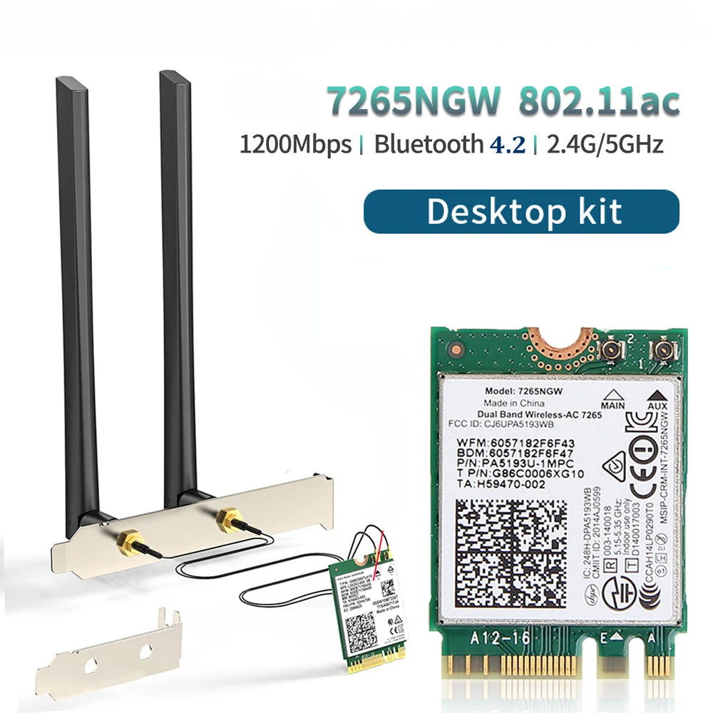 PC 노트북용 WiFi 어댑터 7265NGW 1200Mbps 블루투스 4.2 M.2 데스크탑 키트 2.4G 5G