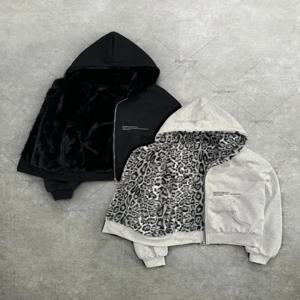 레트로 패션 레오파드 프린트 양면 착용 느슨한 지퍼 후드 남성 하이 스트리트 트렌드 펑크 캐주얼 오버 사이즈 스웨터 여성