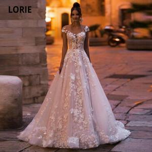 LORIE 보헤미아 웨딩 드레스, 라이트 핑크 V 넥, 3D 꽃 아플리케, 레이스 신부 가운, 단추 비치 보호 웨딩 원피스, 맞춤형