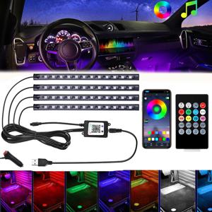 72/48/36 LED RGB 자동차 발 주변 조명 USB 담배 자동차 인테리어 조명 스트립 장식 바 원격/음성 제어