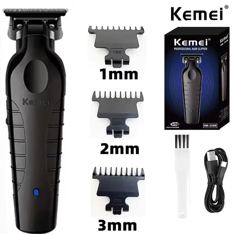 Kemei KM-2299 남성용 헤어 클리퍼 전문 전기 헤어 클리퍼 USB 충전식 이발사 트리머 남성용 전기 헤어 클리퍼