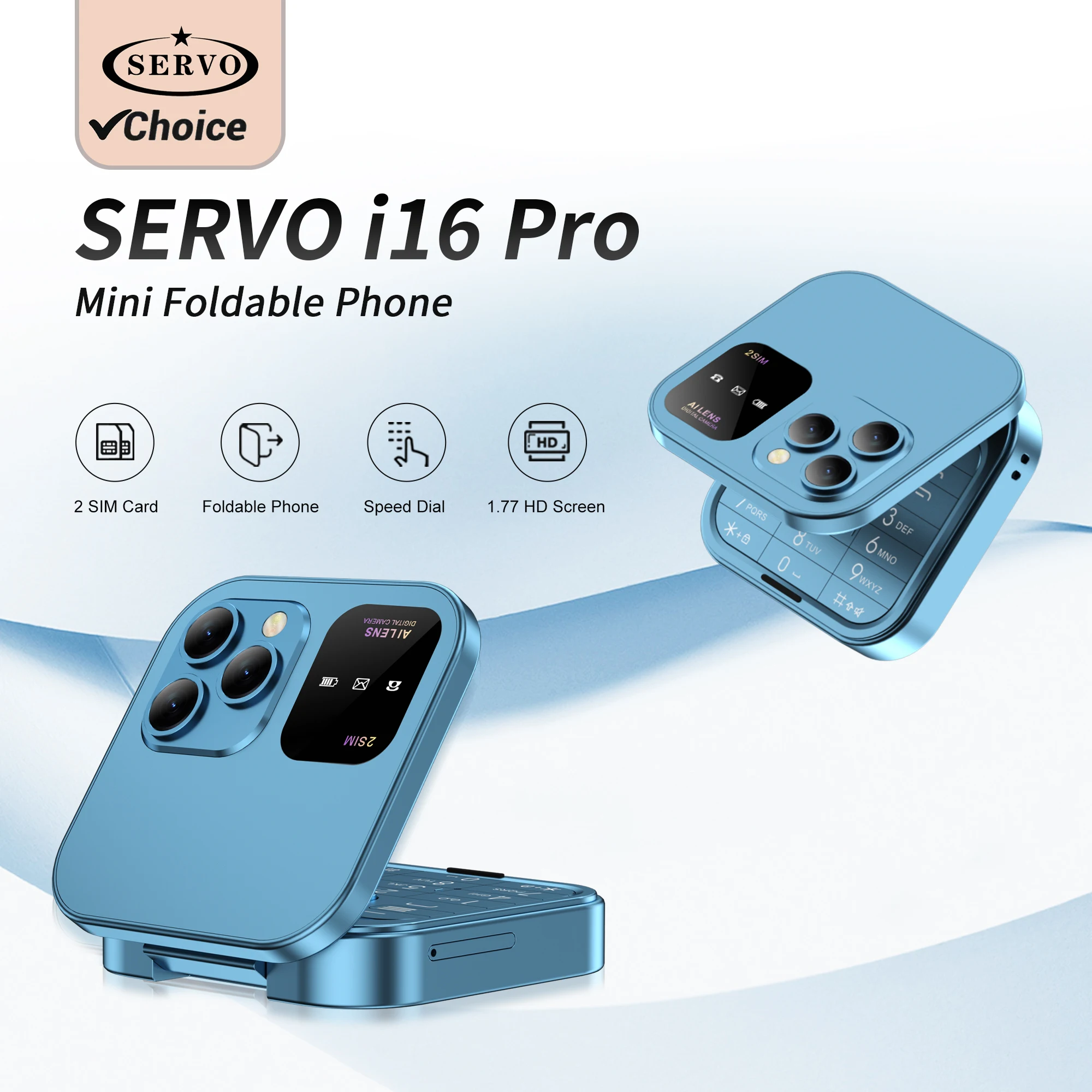 SERVO i16 PRO 접이식 미니 휴대 전화 2G 듀얼 SIM 카드 속도 다이얼 매직 음성 1.77''스크린 3.5mm 잭 플립 핸드폰 Type-C